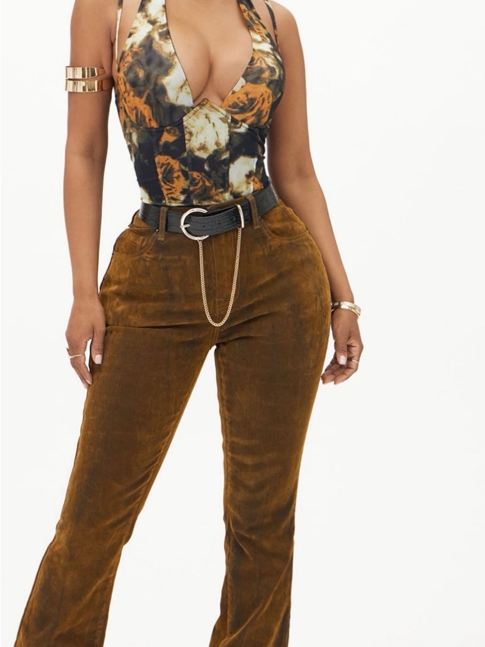 Women’s High-Waist Corduroy Flare Pants - Brown